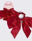 Holiday Satin & Rhinestone Bow Scrunchie