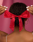 Holiday Satin & Rhinestone Bow Scrunchie