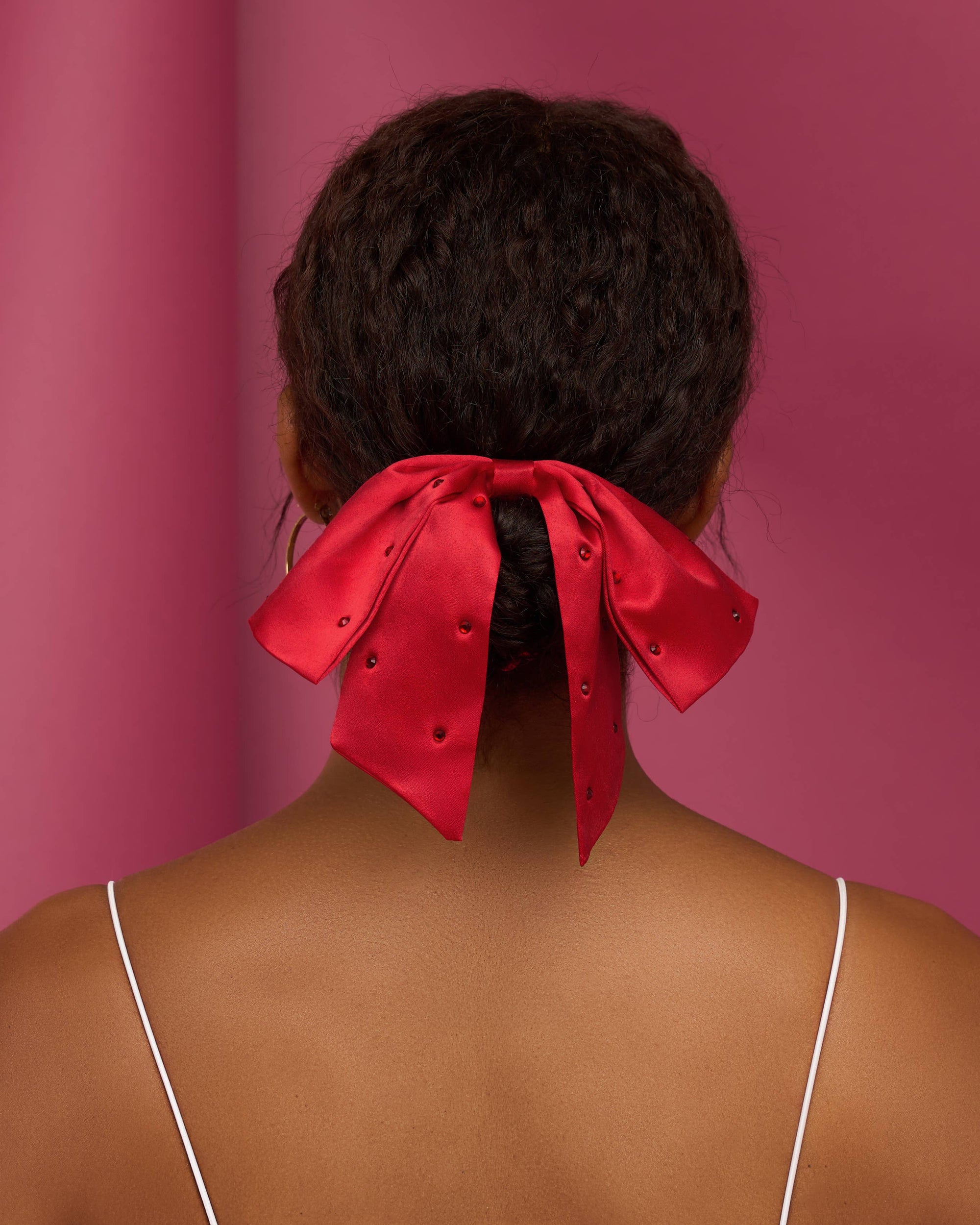 Holiday Satin &amp; Rhinestone Bow Scrunchie