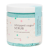 Jar of whipped sugar scrub with a colorful label on a white background