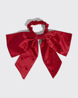 Holiday Satin & Rhinestone Bow Scrunchie