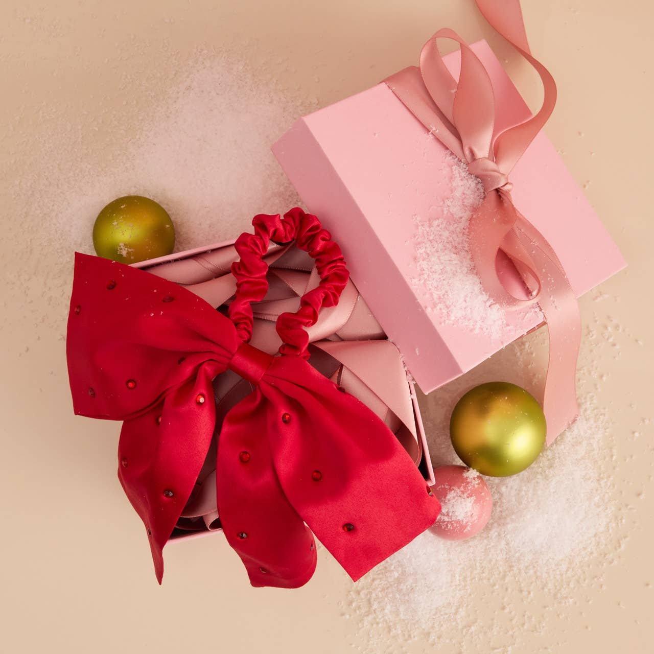 Holiday Satin &amp; Rhinestone Bow Scrunchie