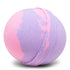 A bath bomb with swirled purple and pink color themes, with a smooth, rounded shape.