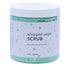 A jar of light green sugar scrub on a white background