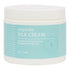 A white jar with a blue label that reads 'peptide SILK CREAM' and indicates it soothes and moisturizes dry skin.