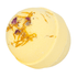 A bath bomb with a yellow base, featuring embedded petals with a fragrance blend of floral notes.