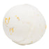 A white bath bomb with flecks of yellow flower petals, placed against a white background.