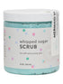 A jar of Whipped Sugar Scrub with blue and green color swirls, labeled for soft and smooth skin, 8 oz size.